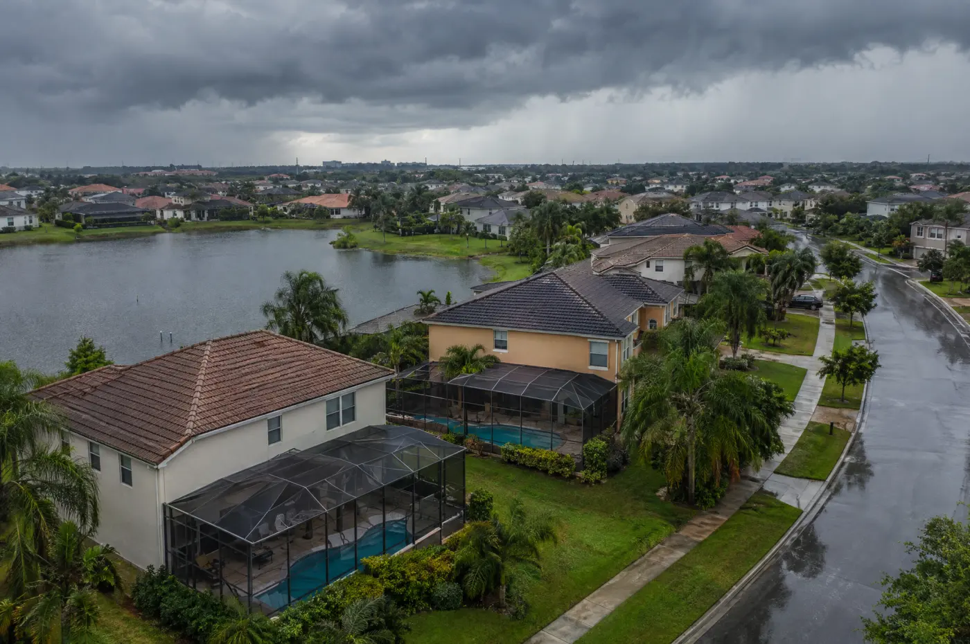 Vacation-home community near Kissimmee under rain clouds