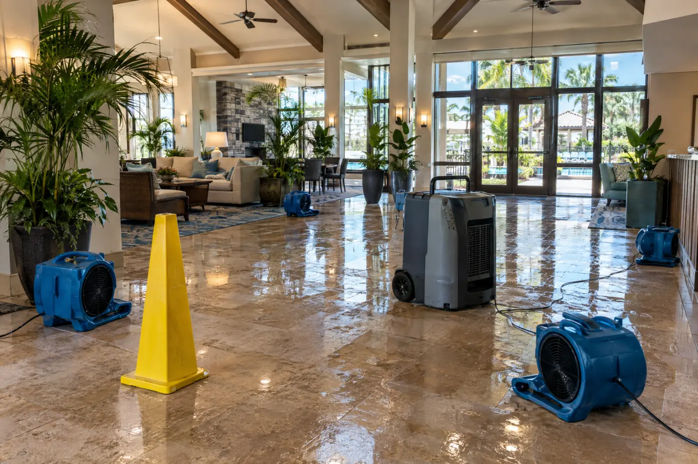 Drying equipment in a water-damaged business in Kissimmee, FL