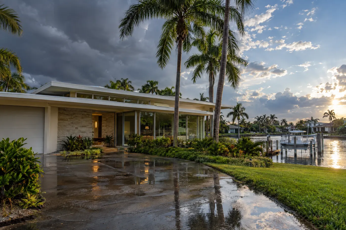 Mid-century home in Sarasota after a heavy rain