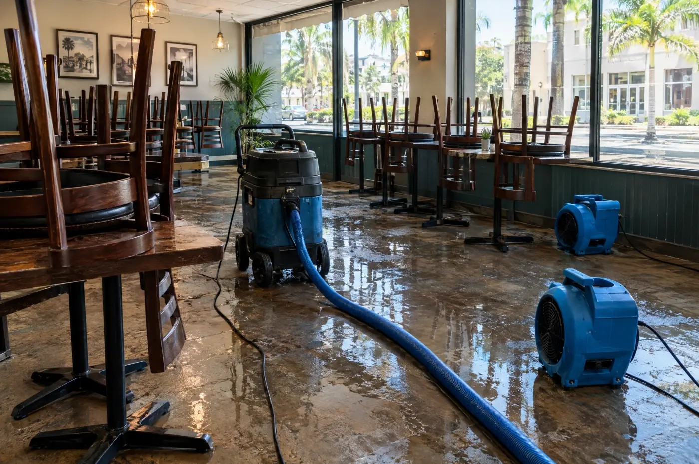 Drying equipment in a water-damaged business in Sarasota, FL